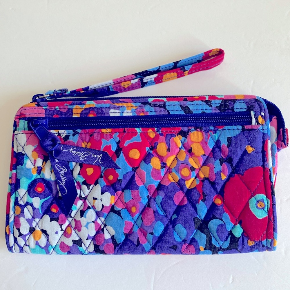 NEW Vera Bradley Clutch Wallet Impressionista Purple Red Flowers Zip Colorful